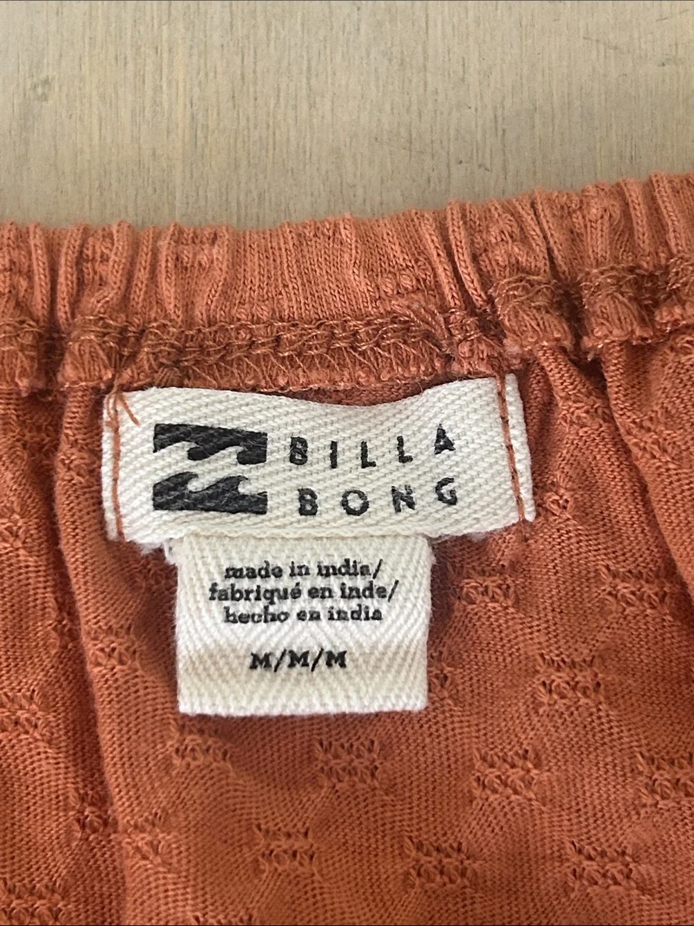 Billabong Rust Color Smocked Crop Top with Tie Front